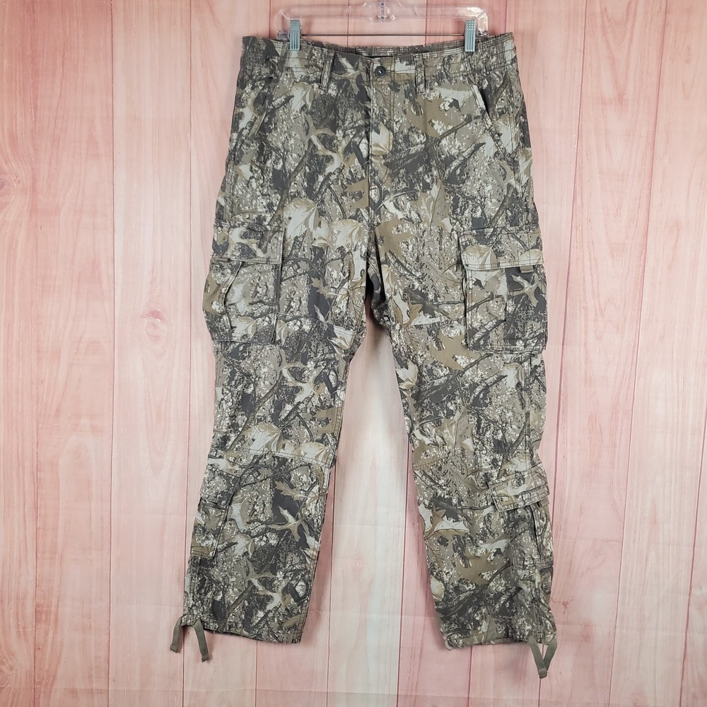 Aeropostale‎ Mens Baggy Cargo Pants Large Brown Camouflage 100% Cotton Zip Fly